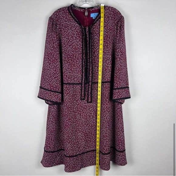 CECE Piping Detail Bow Neck Midi Dress - Red Floral - Size 2X - Picture 2 of 5